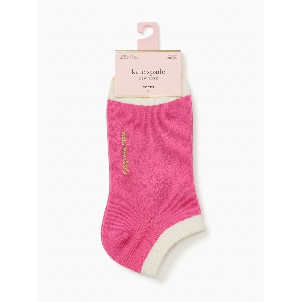 Kate Spade New York Head Over Heels Ankle Low Cut Socks Pink Ivory One Size NWT